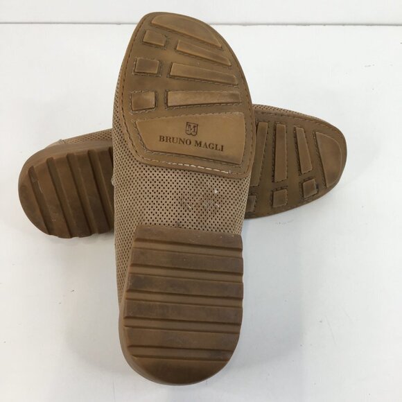 Bruno Magli Carlos Tan Perforated Suede Penny Loafers Size 8M